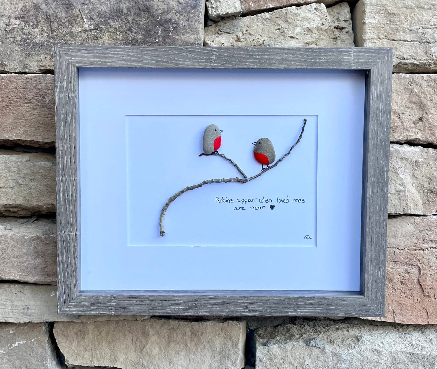 Pebble Robins in a Tree - In Remembrance - Handmade Original Art - Unique Gift - Tree - Birds - Sympathy - Loss