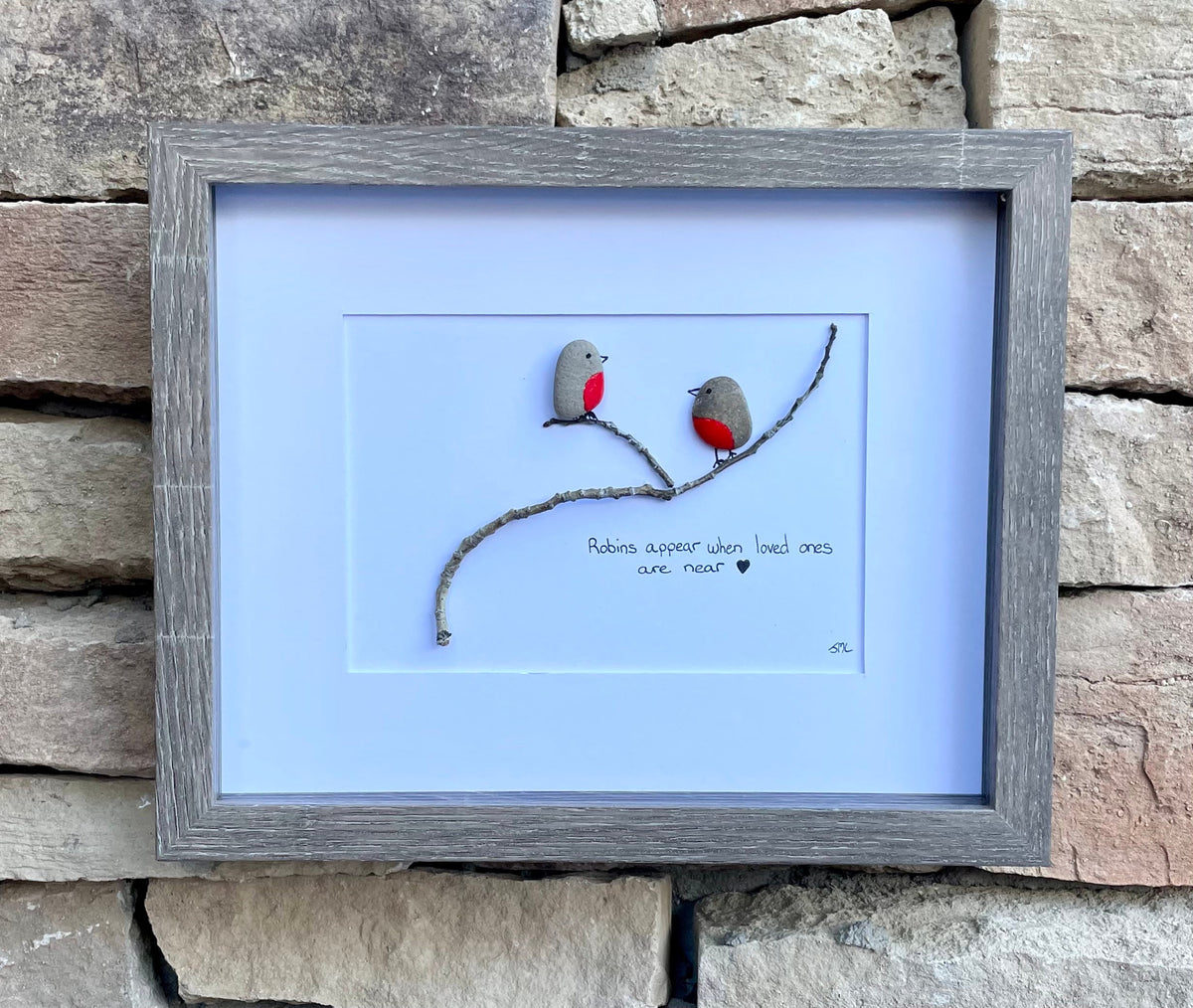 Pebble Robins in a Tree - In Remembrance - Handmade Original Art - Unique Gift - Tree - Birds - Sympathy - Loss