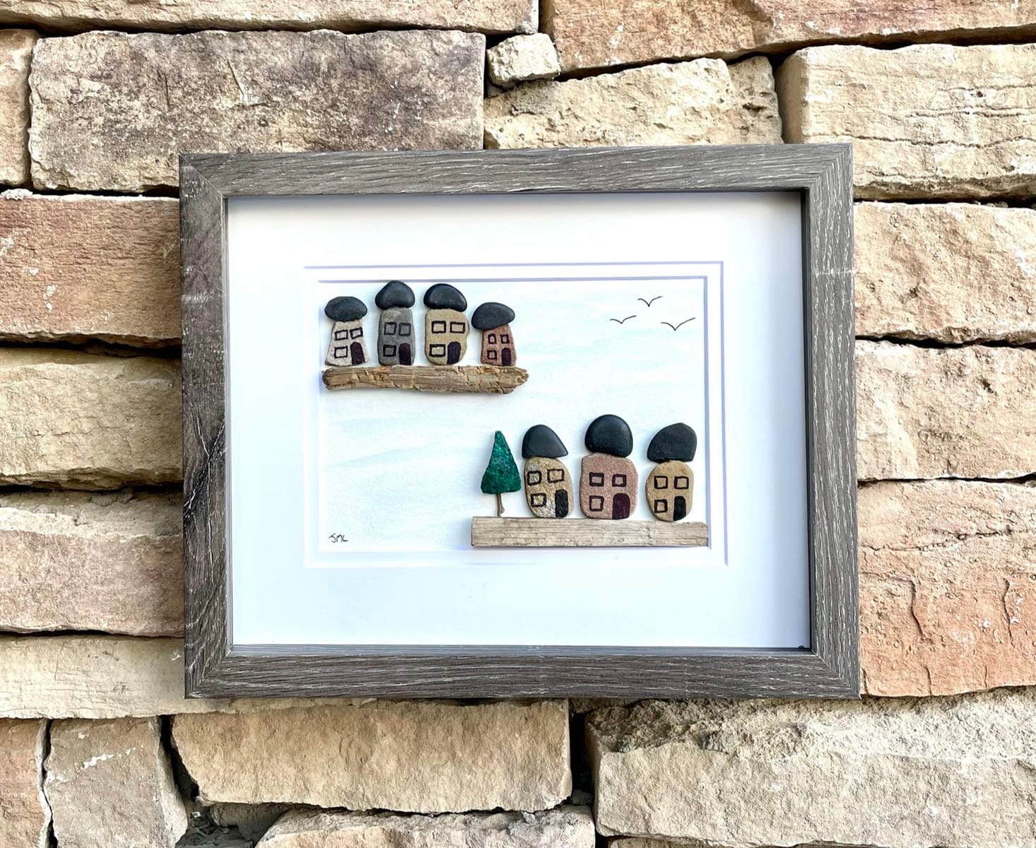 Pebble Houses on the Water — Original Pebble Artwork — Perfect Summer Gift