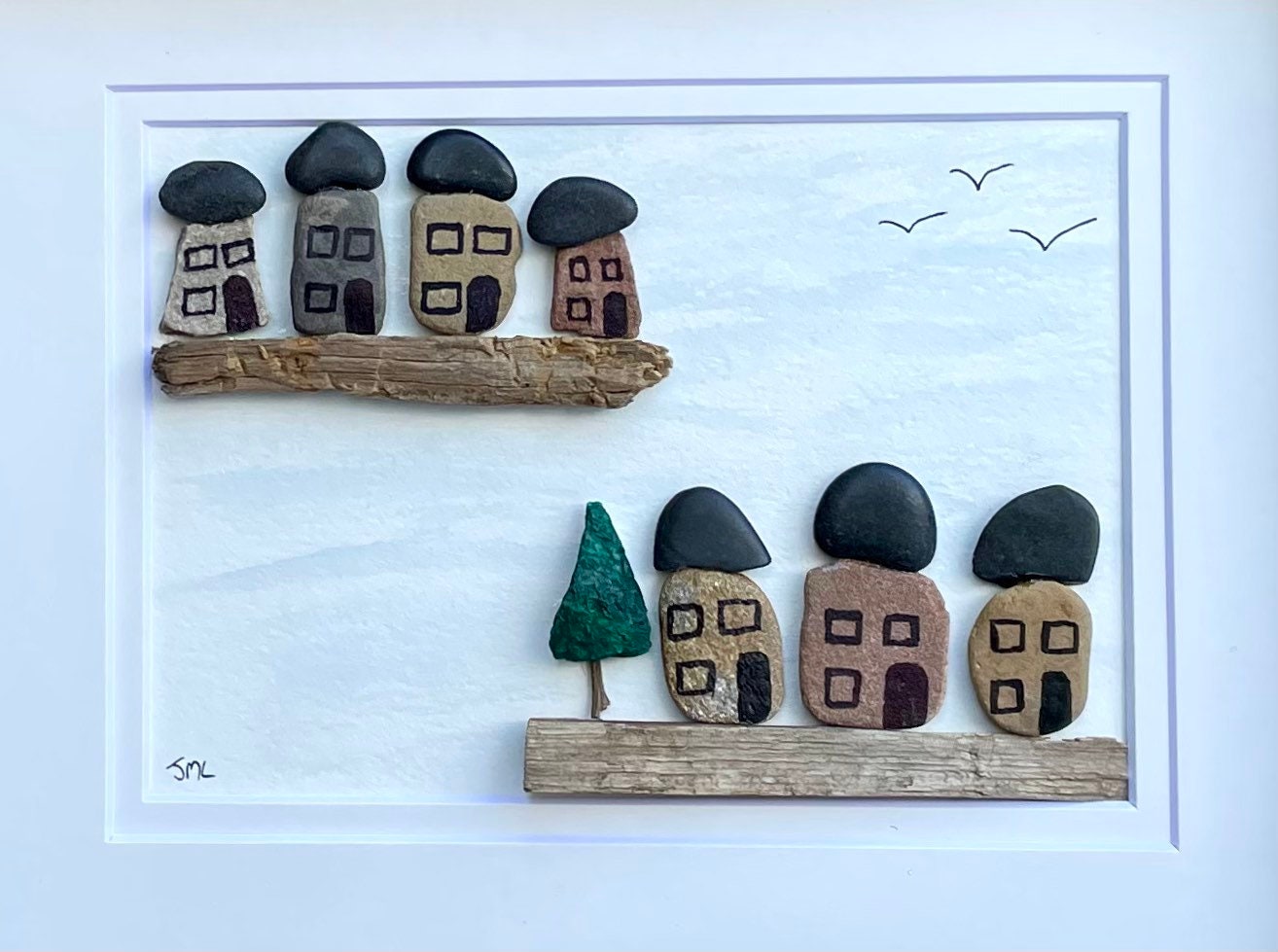 Pebble House Artwork – Handmade Coastal Cottage Scene