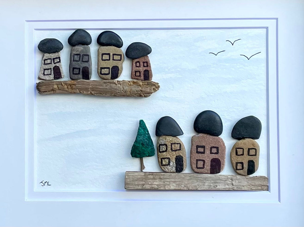 Pebble Houses on the Water — Original Pebble Artwork — Perfect Summer Gift