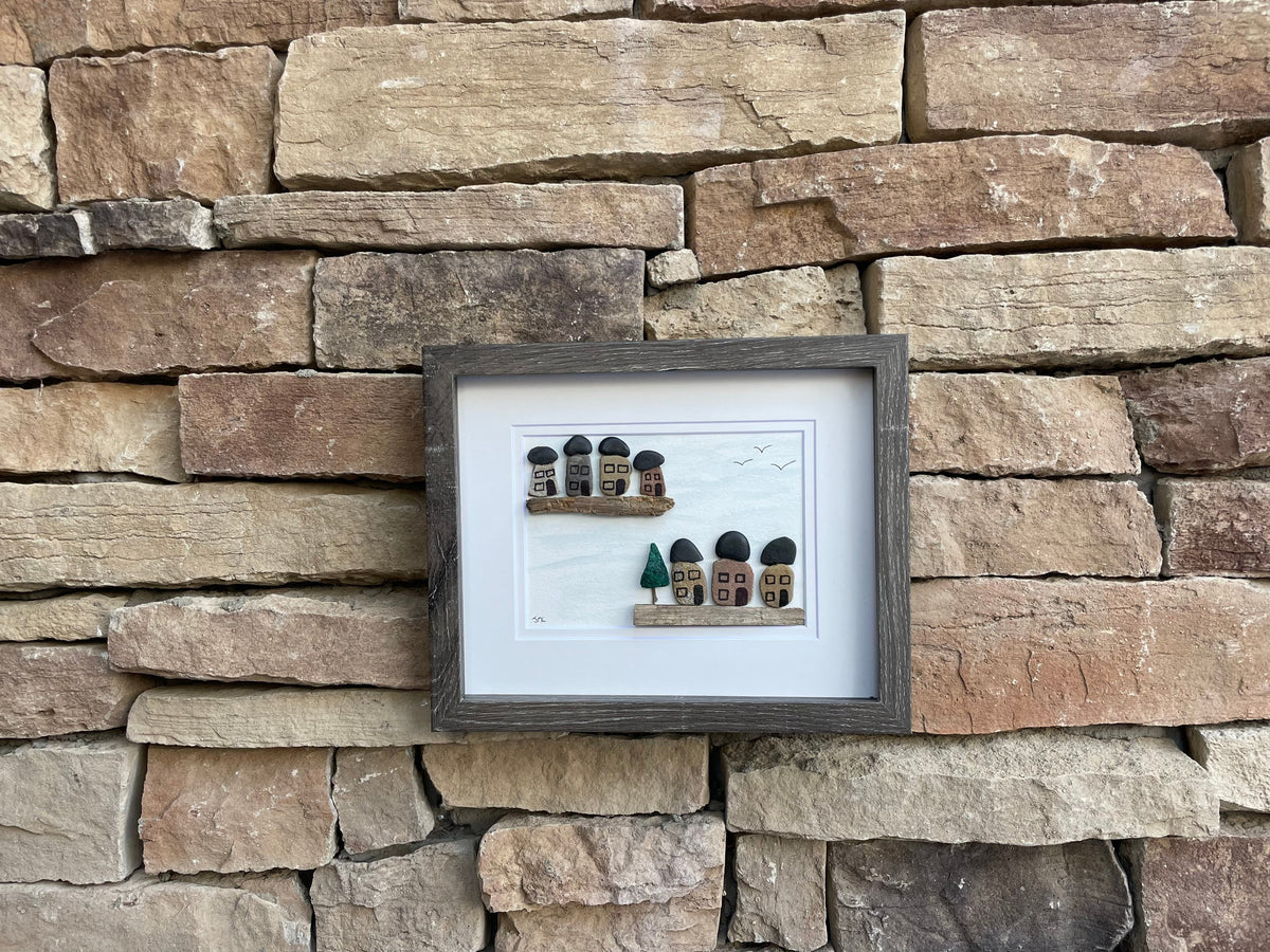 Pebble Houses on the Water — Original Pebble Artwork — Perfect Summer Gift