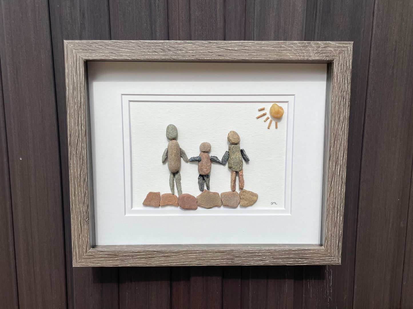 Parents and Child Holding Hands 8x10 Framed Pebble Art, Perfect Gift for Mom, Dad or Parents