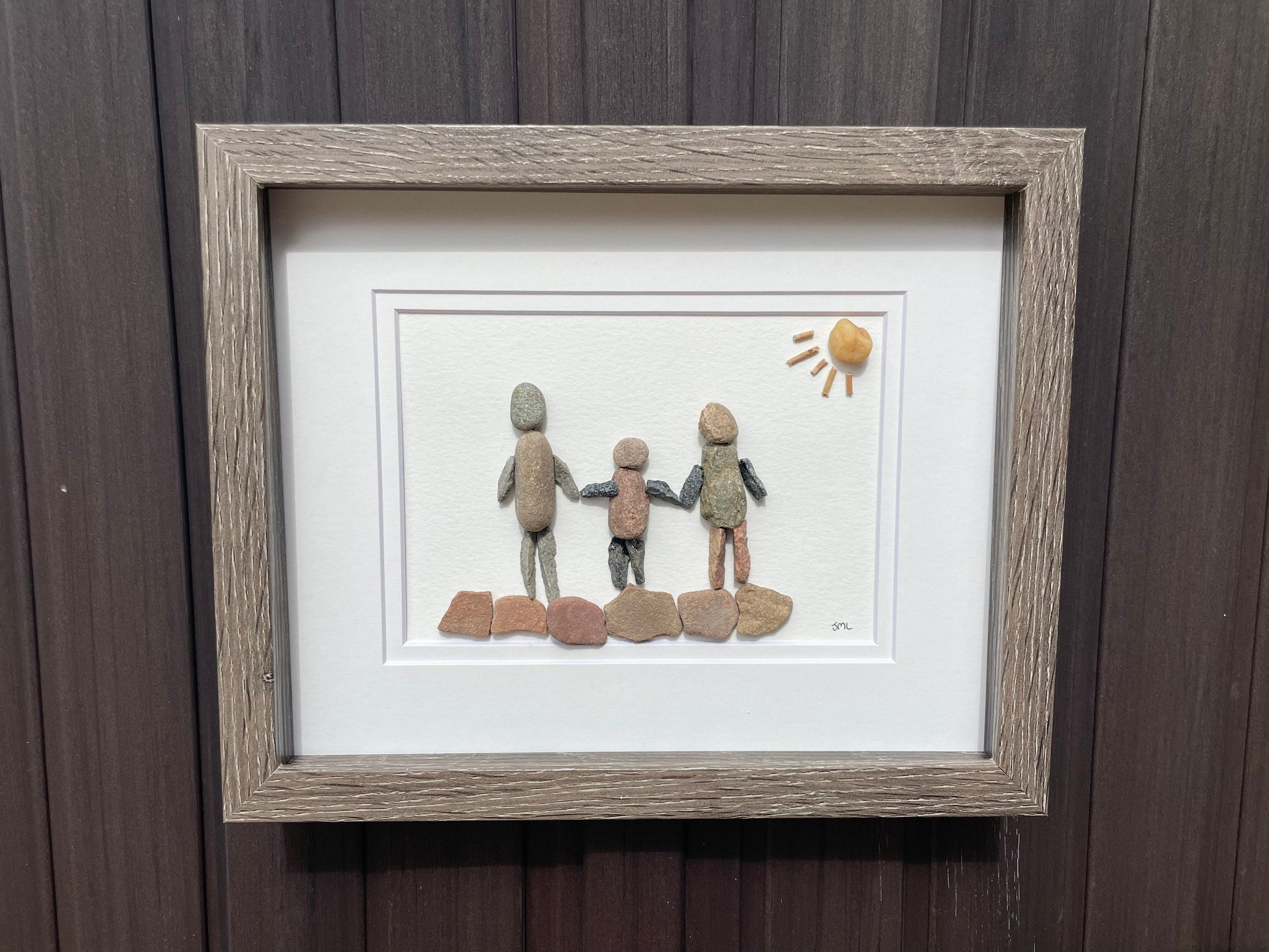 Parents and Child Holding Hands 8x10 Framed Pebble Art, Perfect Gift for Mom, Dad or Parents