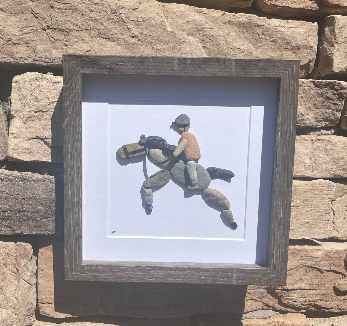 Horse Riding Wall Decor - Original Handmade Artwork - Framed Pebble Mosaic - Perfect Gift for Horse Rider