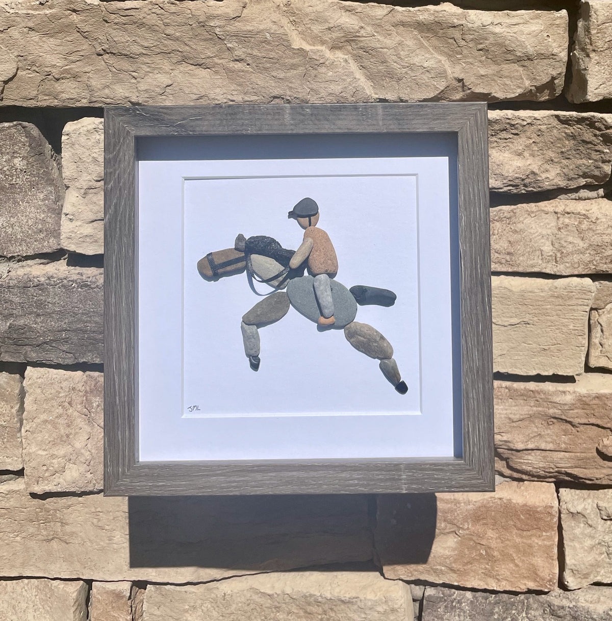Horse Riding Wall Decor - Original Handmade Artwork - Framed Pebble Mosaic - Perfect Gift for Horse Rider
