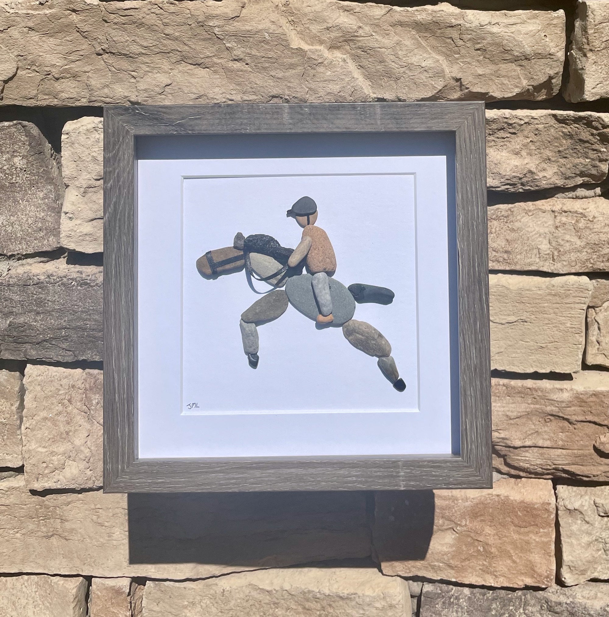Horse Riding Wall Decor - Original Handmade Artwork - Framed Pebble Mosaic - Perfect Gift for Horse Rider