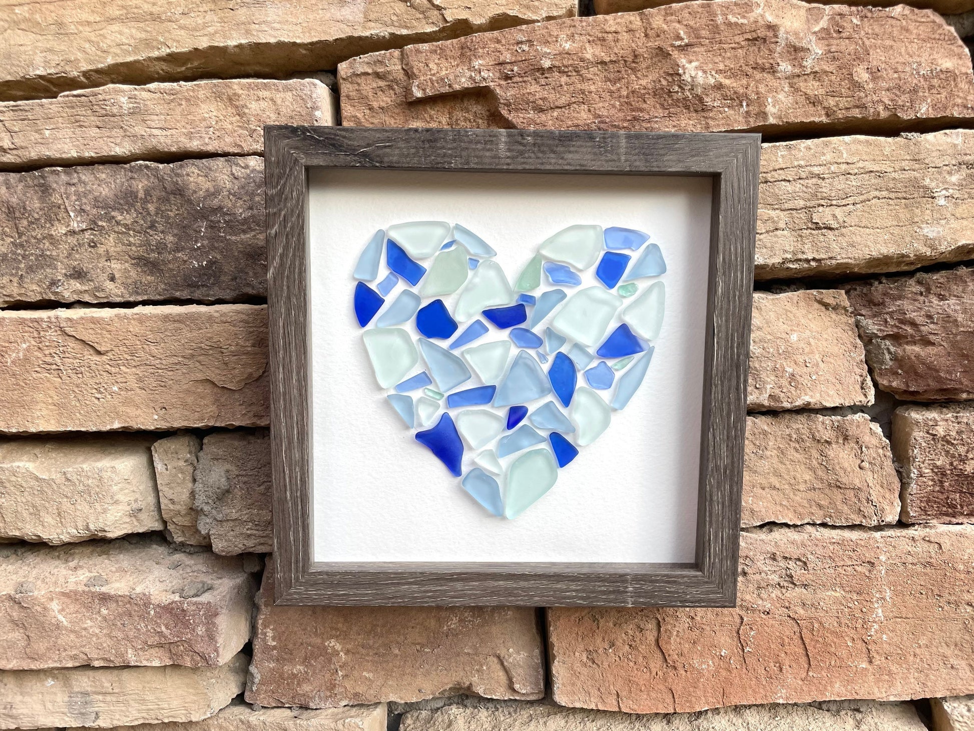 Brown Bear in the Forest | Framed Original Artwork | Handmade Gift for Anyone That Loves Nature, Trees and Mountain | 8x8 Sea Glass Art