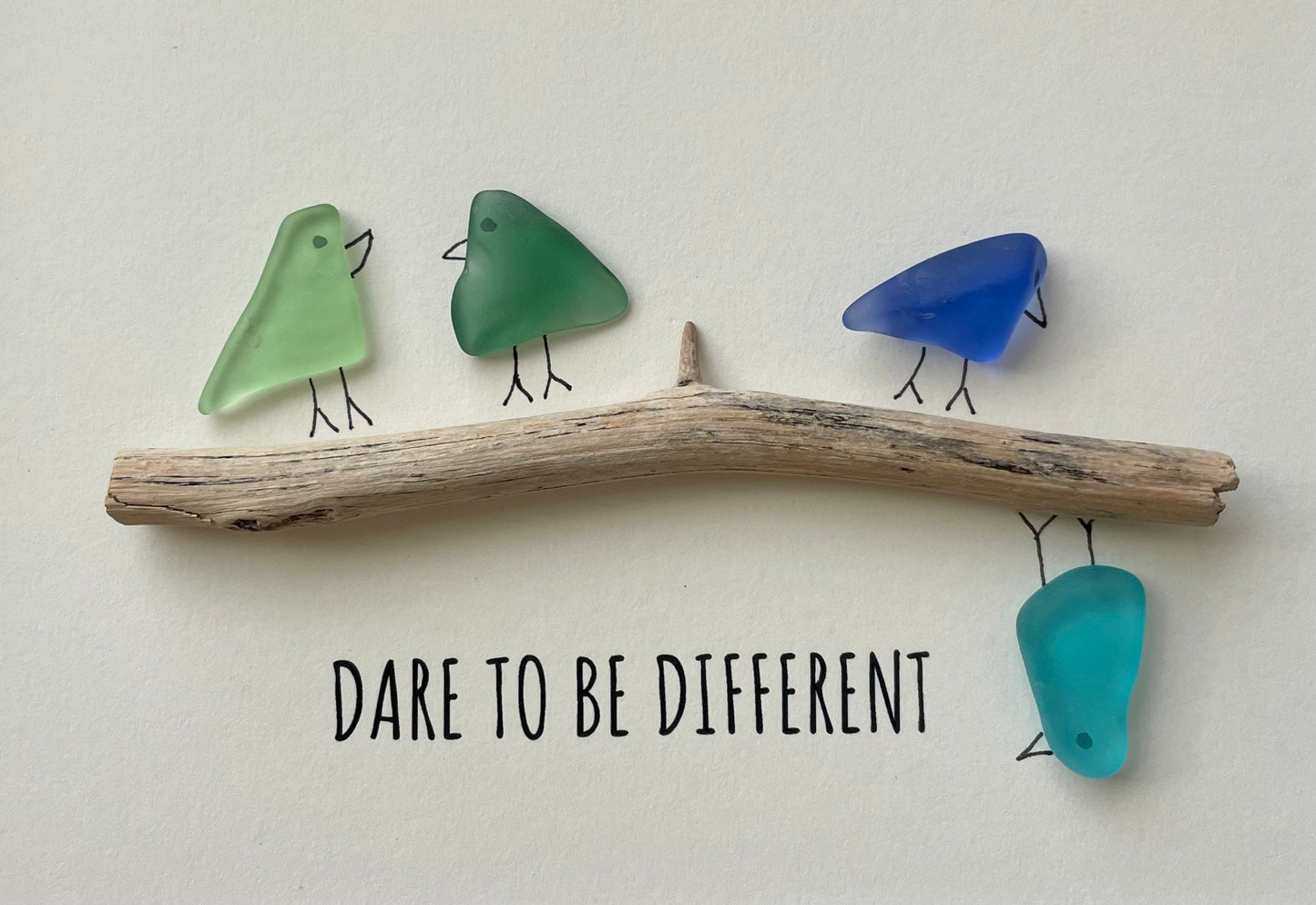 Dare To Be Different Inspirational Sea Glass Art, 8x10 Framed Original Artwork, Gift for Friend or Family