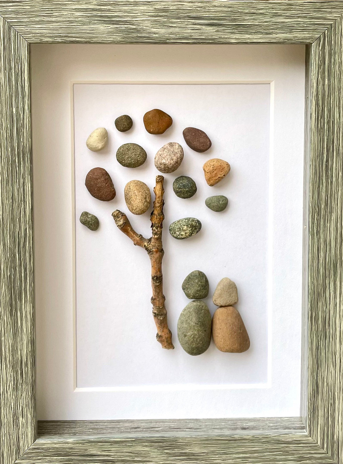 Two People Under Pebble Tree, 5x7 Framed Original Handmade Artwork - Perfect Gift for Couple or Friends