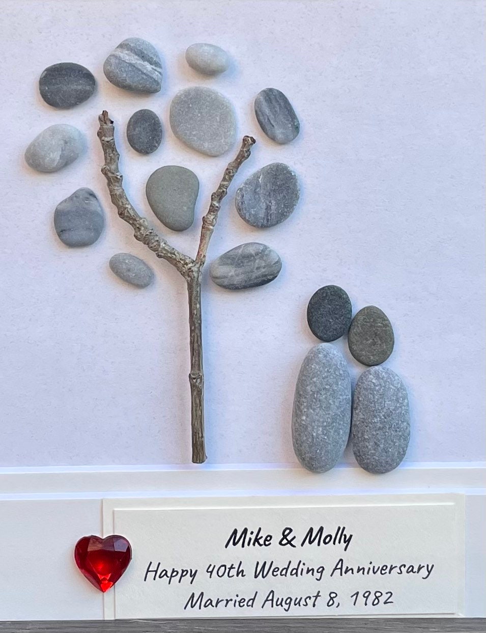 Ruby Wedding Anniversary | 40th Anniversary | 40th Anniversary Tree | Ruby Gift | Gift for Wife, Husband, Parent, Couple | 8x10 Pebble Art