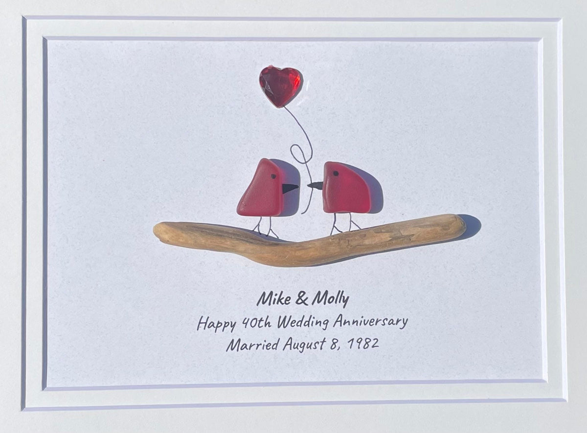 40th Wedding Anniversary Gift | Ruby Anniversary Gift | 8x10 Framed Sea Glass Art | Personalized Handmade Gift for Wife, Husband, or Parents
