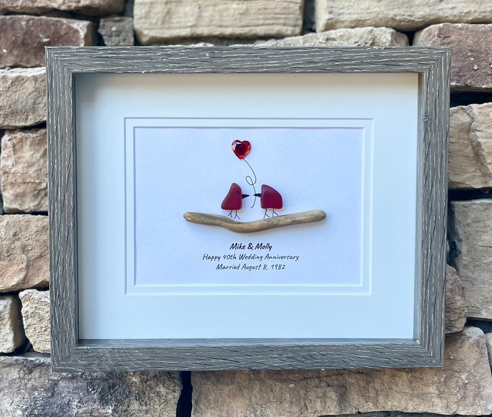 40th Wedding Anniversary Gift | Ruby Anniversary Gift | 8x10 Framed Sea Glass Art | Personalized Handmade Gift for Wife, Husband, or Parents