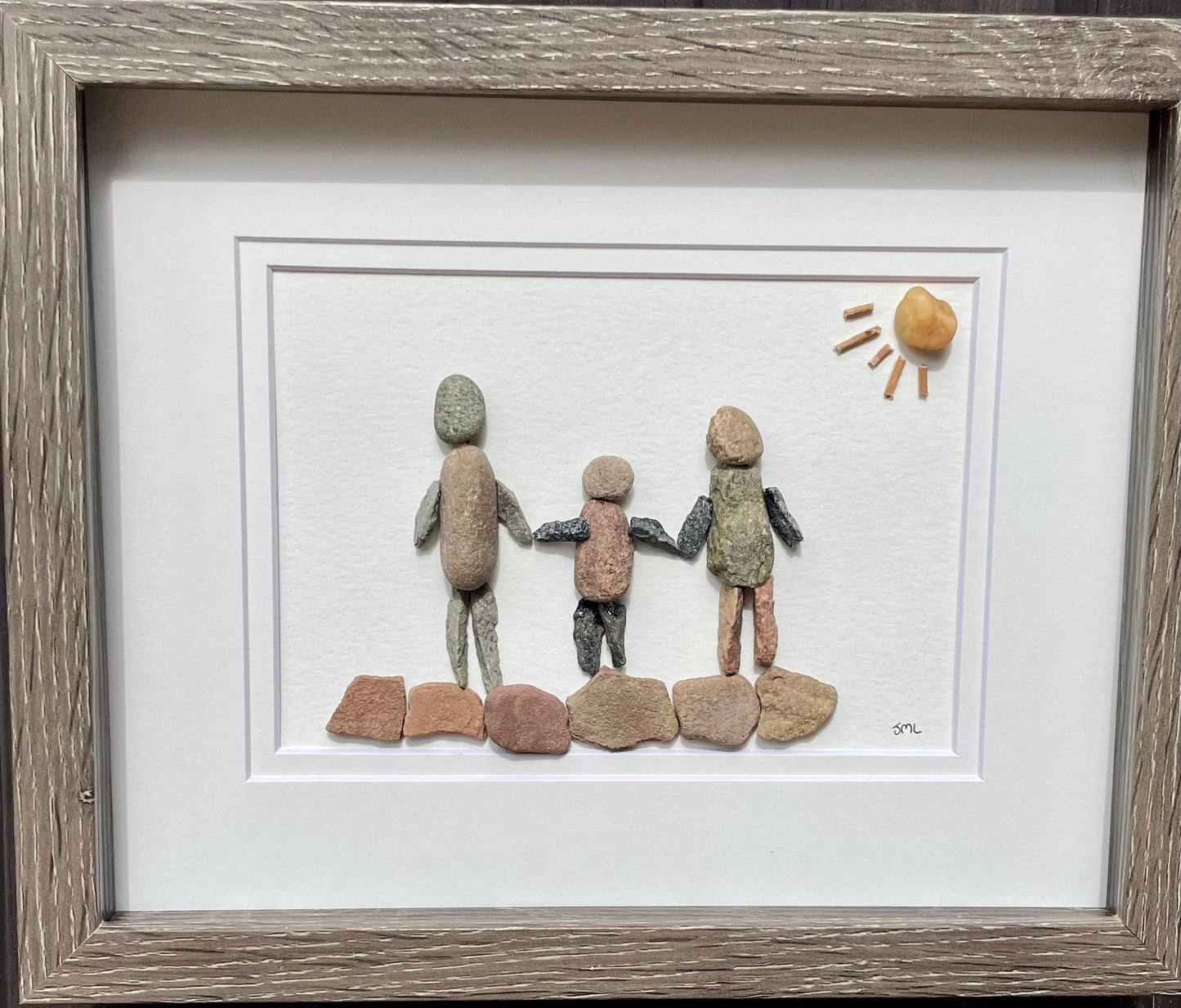 Parents and Child Holding Hands 8x10 Framed Pebble Art, Perfect Gift for Mom, Dad or Parents