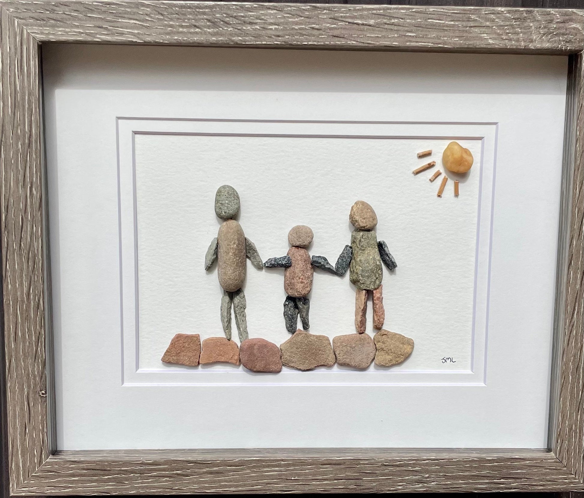 Parents and Child Holding Hands 8x10 Framed Pebble Art, Perfect Gift for Mom, Dad or Parents