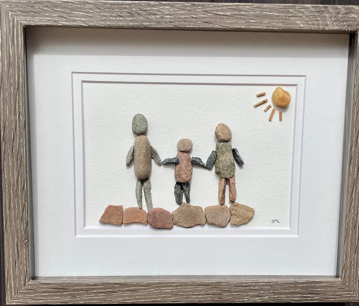 Parents and Child Holding Hands 8x10 Framed Pebble Art, Perfect Gift for Mom, Dad or Parents