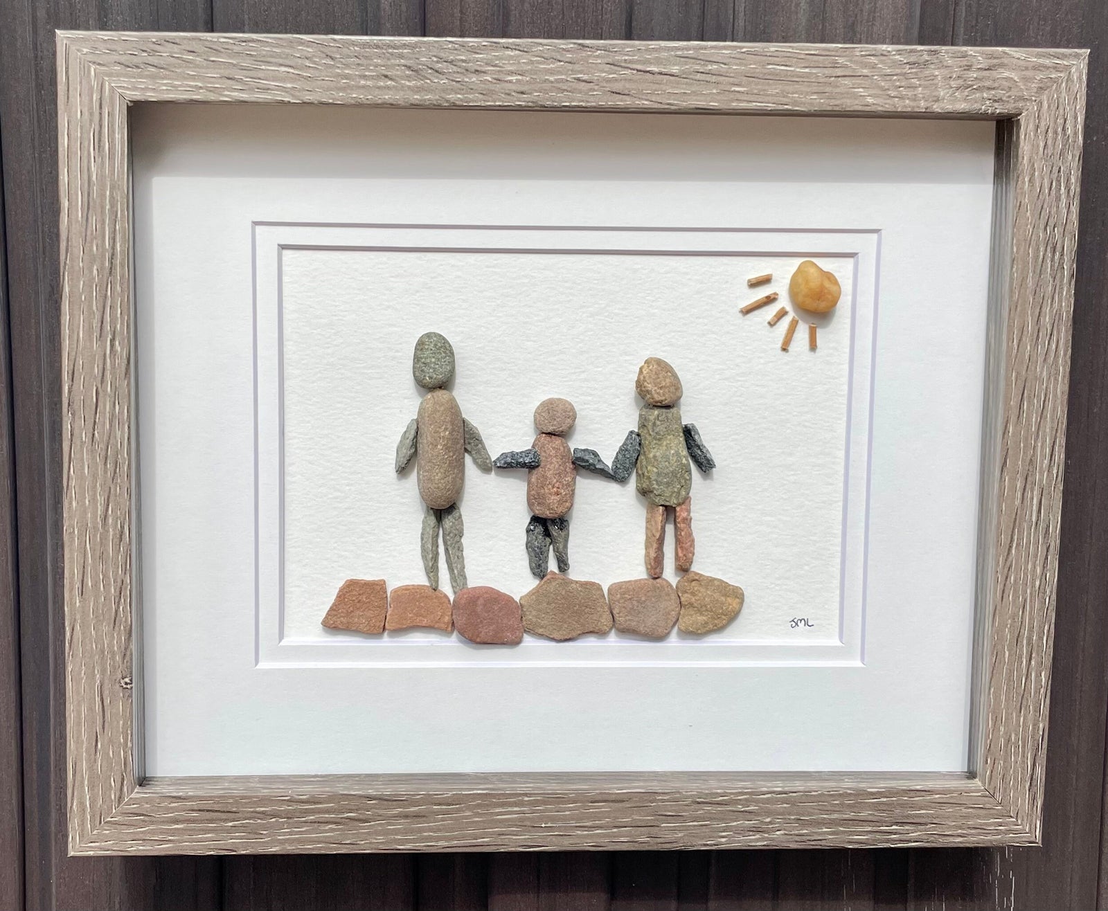 Parents and Child Holding Hands 8x10 Framed Pebble Art, Perfect Gift for Mom, Dad or Parents