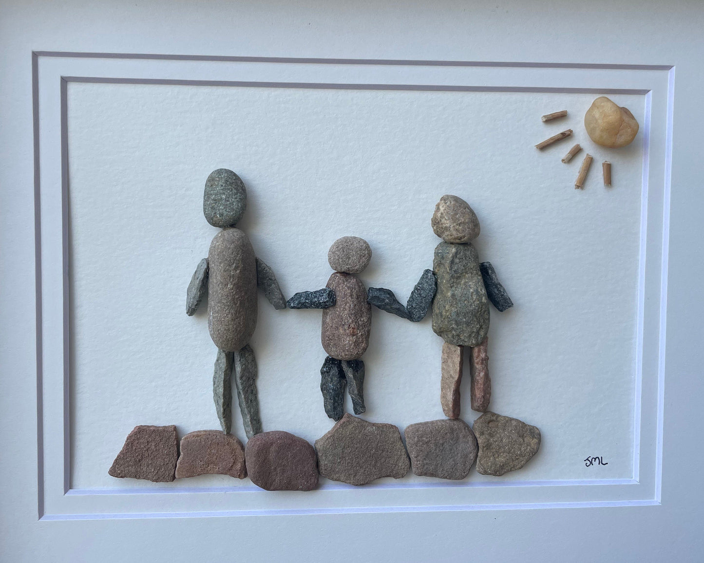 Parents and Child Holding Hands 8x10 Framed Pebble Art, Perfect Gift for Mom, Dad or Parents