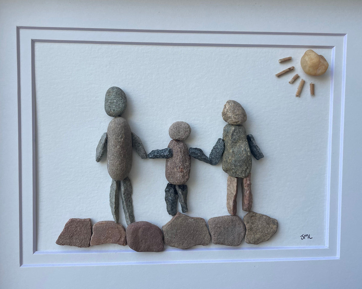 Parents and Child Holding Hands 8x10 Framed Pebble Art, Perfect Gift for Mom, Dad or Parents
