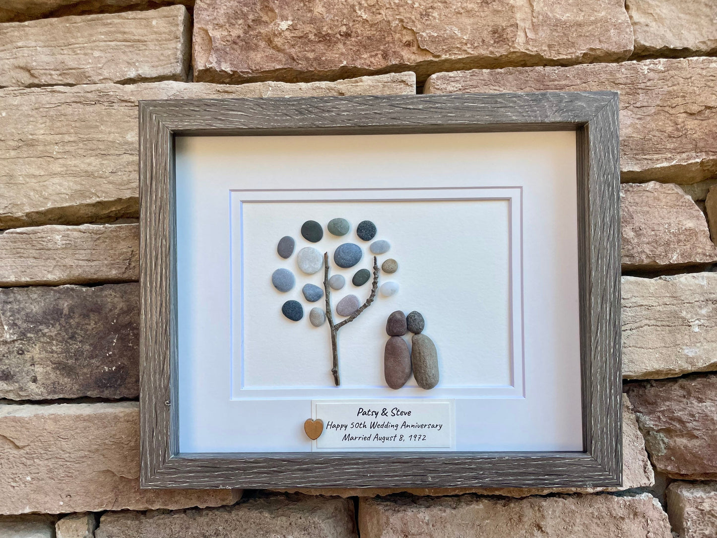 Personalized 50th Anniversary Pebble Art | Golden Wedding Gift