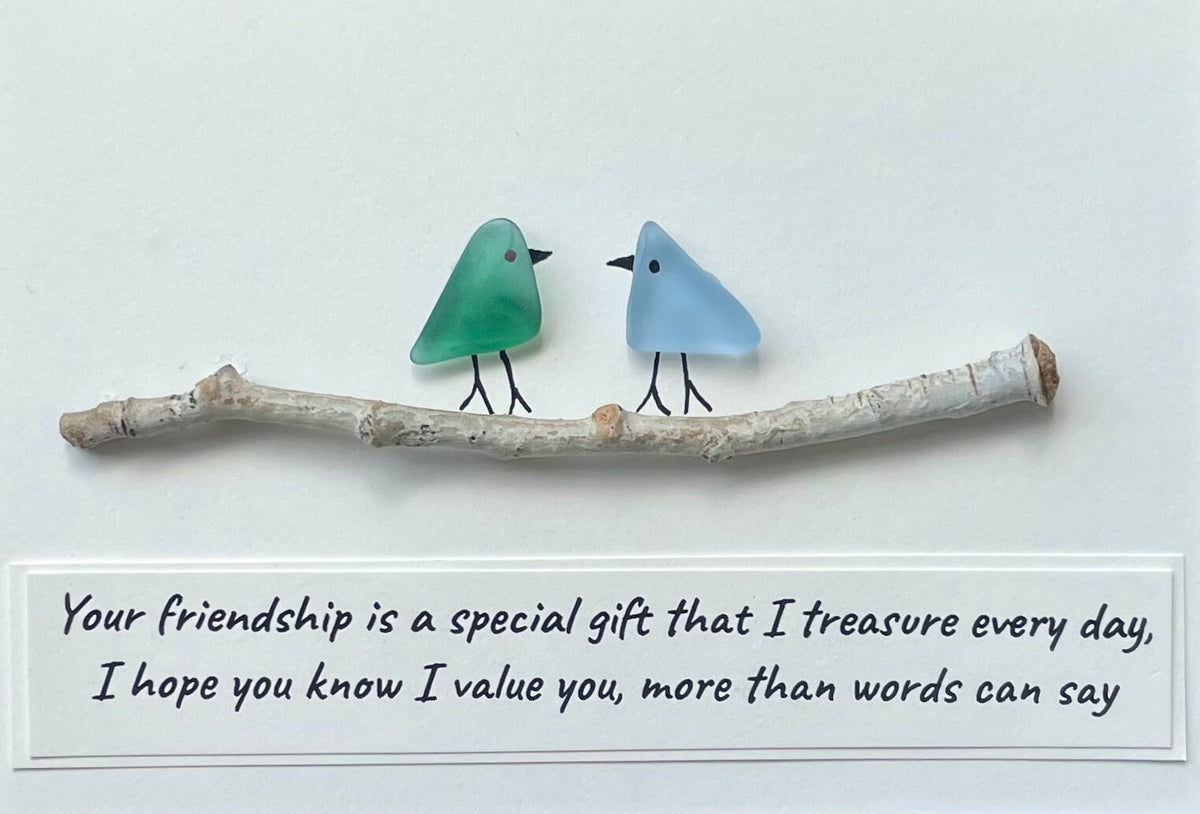 Handmade Friendship Gift | Sea Glass Bird Art with Quote | Original 8x10 Framed Gift for Best Friend, Sister, Brother, Cousin, Birthday