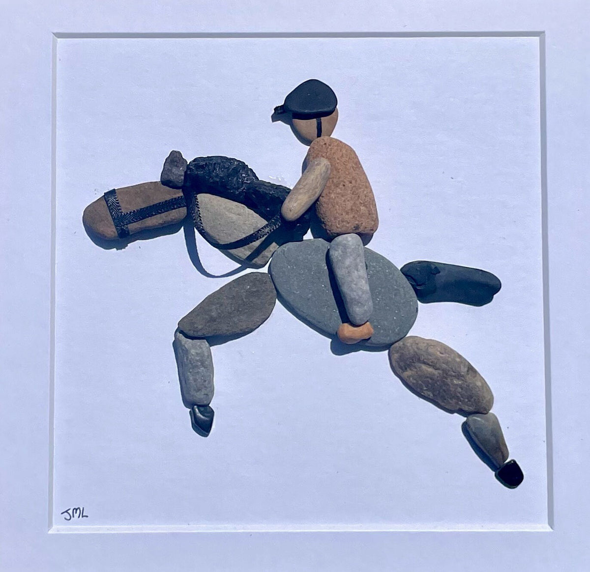 Horse Riding Wall Decor - Original Handmade Artwork - Framed Pebble Mosaic - Perfect Gift for Horse Rider