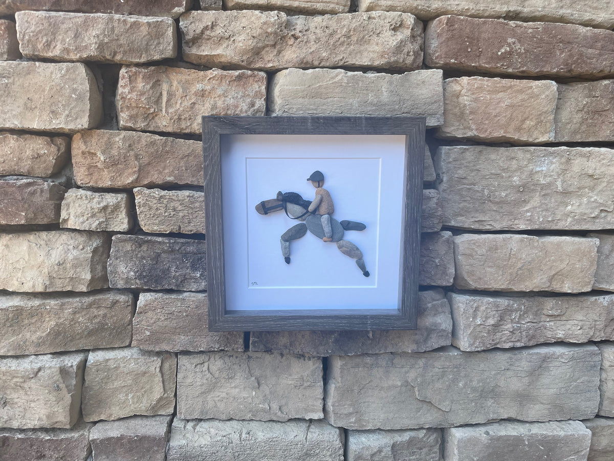 Horse Riding Wall Decor - Original Handmade Artwork - Framed Pebble Mosaic - Perfect Gift for Horse Rider
