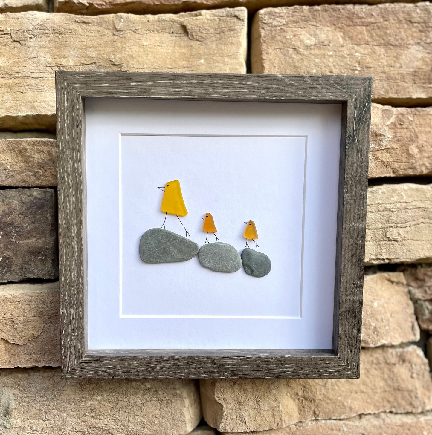Sea Glass Duckling Art, Framed Handmade Coastal Decor