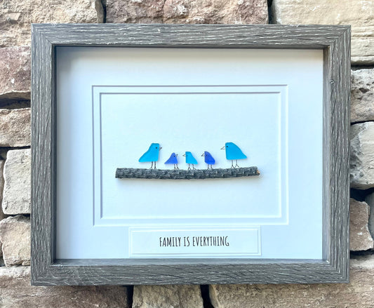 Family Is Everything Sea Glass Birds, Family of 5, 8x10"