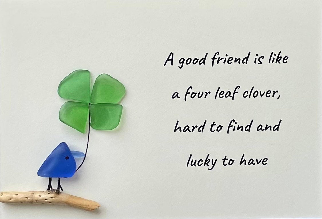 Sea Glass Art - Four Leaf Clover, St Patrick's Day, Framed Handmade Artwork