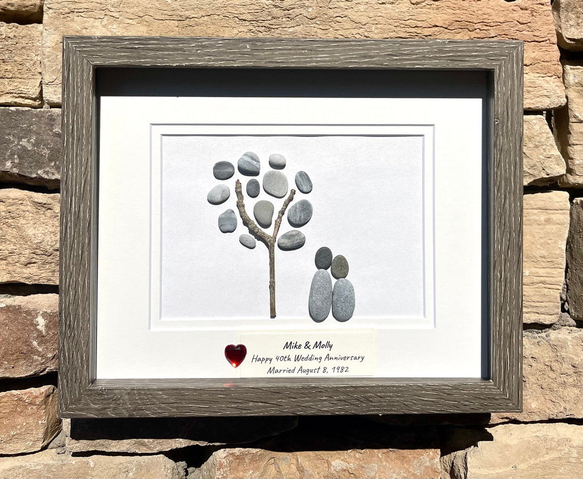 Ruby Wedding Anniversary | 40th Anniversary | 40th Anniversary Tree | Ruby Gift | Gift for Wife, Husband, Parent, Couple | 8x10 Pebble Art