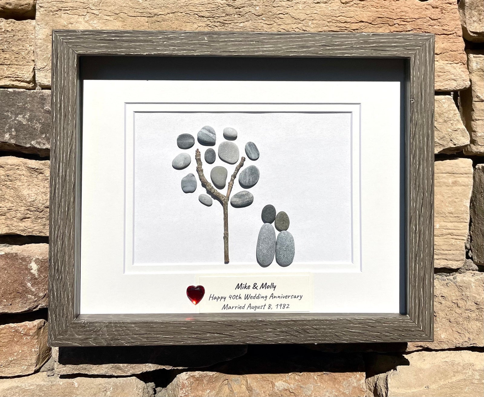 Ruby Wedding Anniversary | 40th Anniversary | 40th Anniversary Tree | Ruby Gift | Gift for Wife, Husband, Parent, Couple | 8x10 Pebble Art