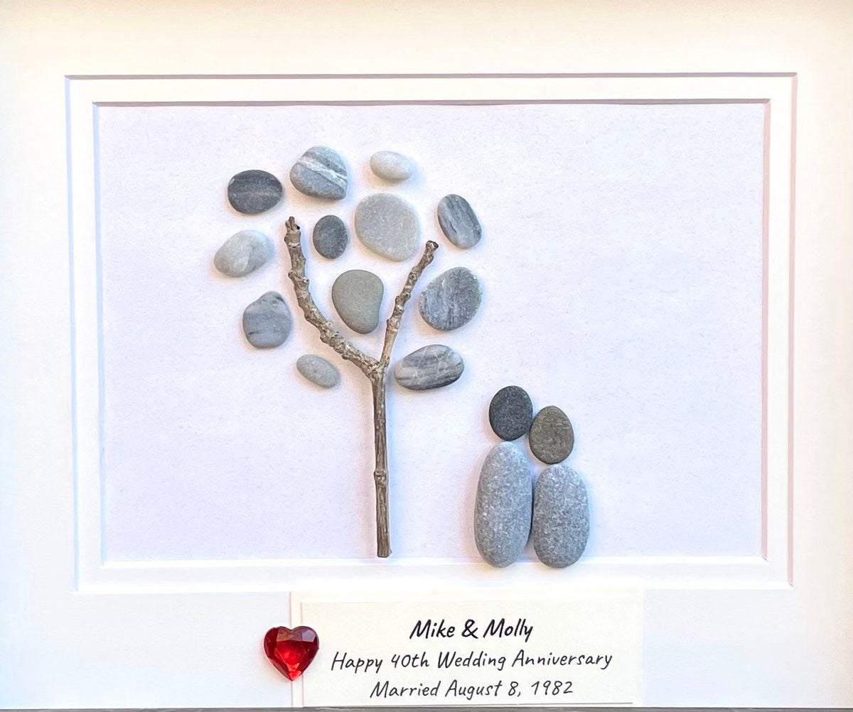 Ruby Wedding Anniversary | 40th Anniversary | 40th Anniversary Tree | Ruby Gift | Gift for Wife, Husband, Parent, Couple | 8x10 Pebble Art