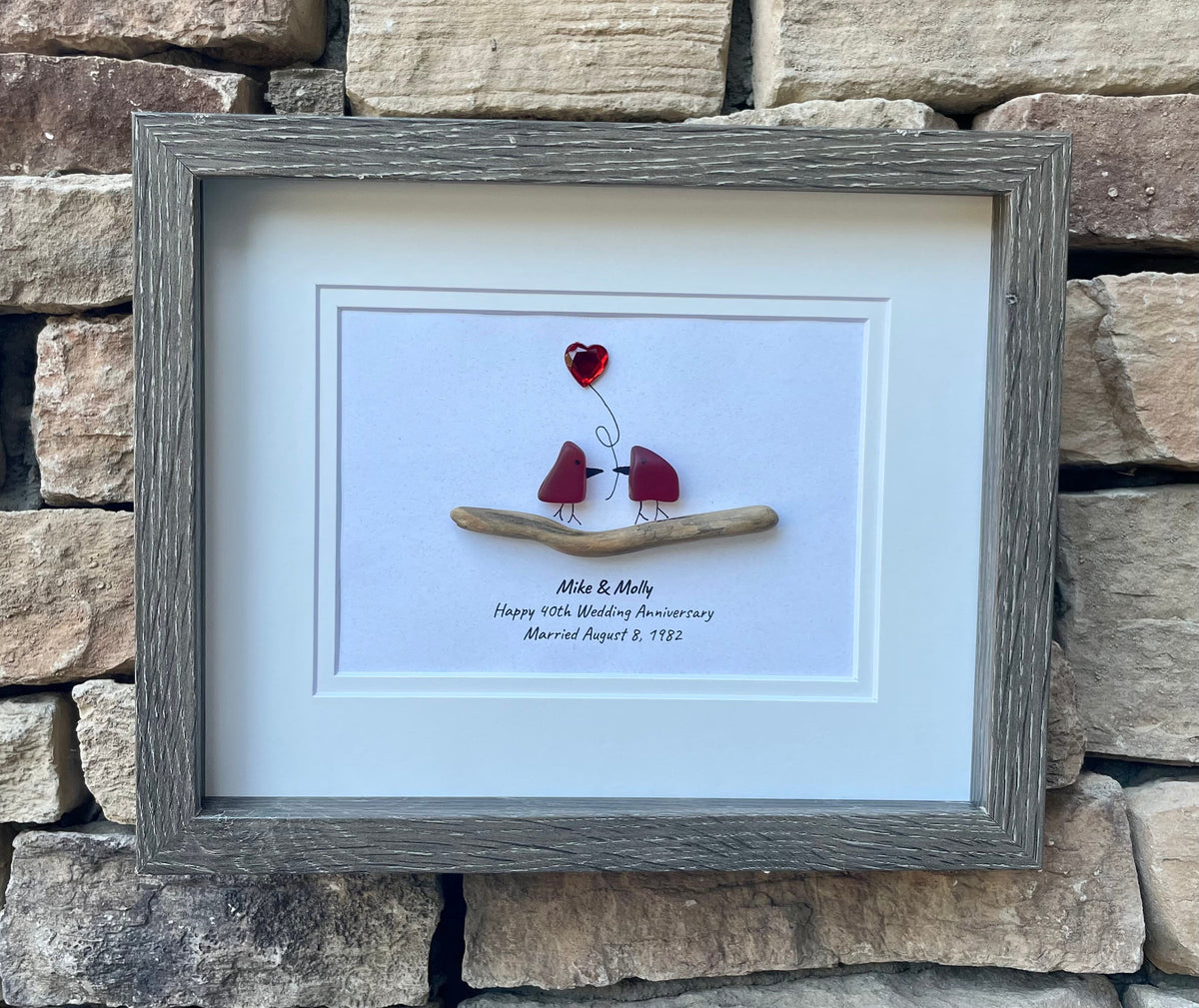 40th Wedding Anniversary Gift | Ruby Anniversary Gift | 8x10 Framed Sea Glass Art | Personalized Handmade Gift for Wife, Husband, or Parents