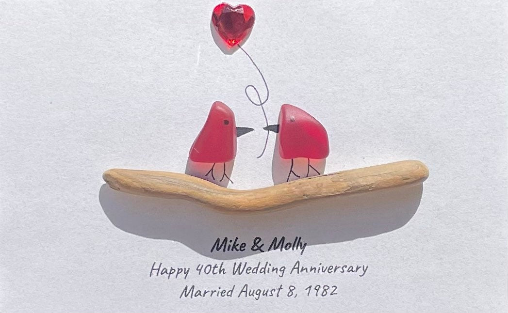 40th Wedding Anniversary Gift | Ruby Anniversary Gift | 8x10 Framed Sea Glass Art | Personalized Handmade Gift for Wife, Husband, or Parents