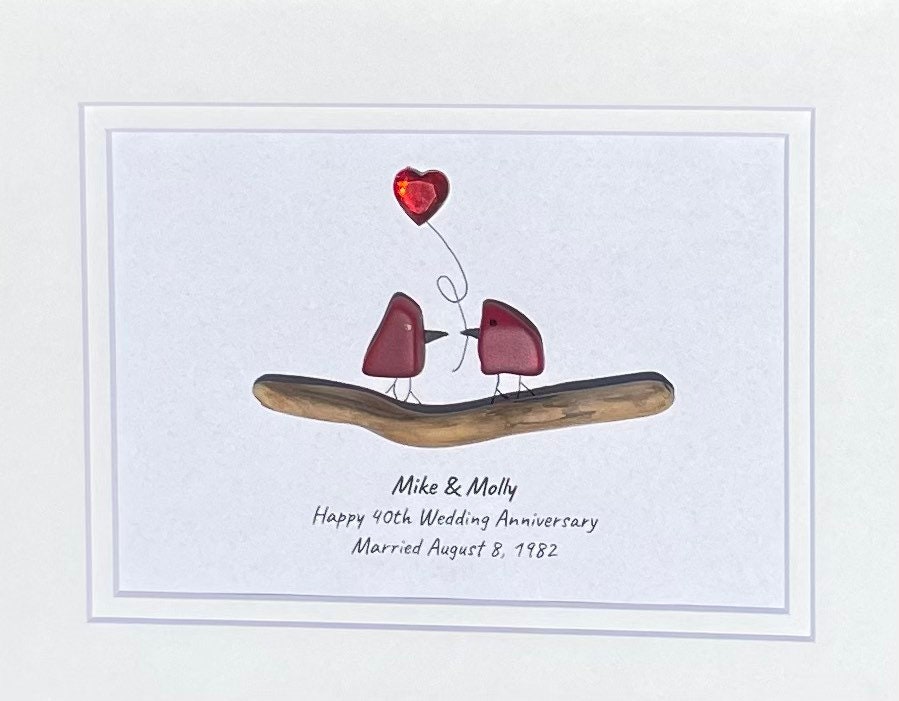 40th Wedding Anniversary Gift | Ruby Anniversary Gift | 8x10 Framed Sea Glass Art | Personalized Handmade Gift for Wife, Husband, or Parents
