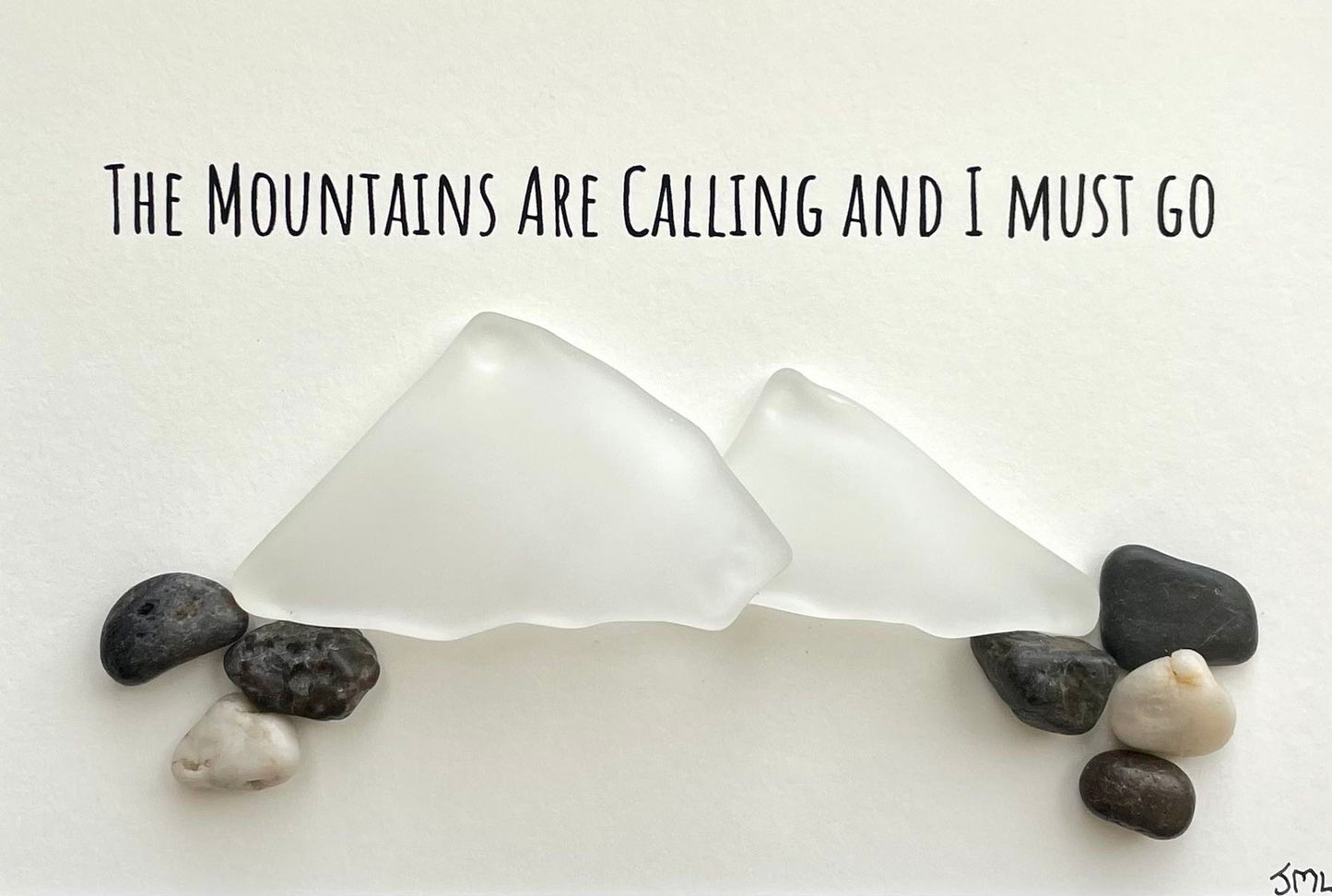 The Mountains Are Calling Sea Glass and Pebble Art, 8x10 Framed Original Artwork