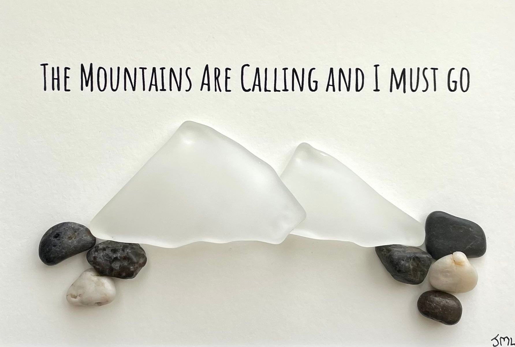 The Mountains Are Calling Sea Glass and Pebble Art, 8x10 Framed Original Artwork