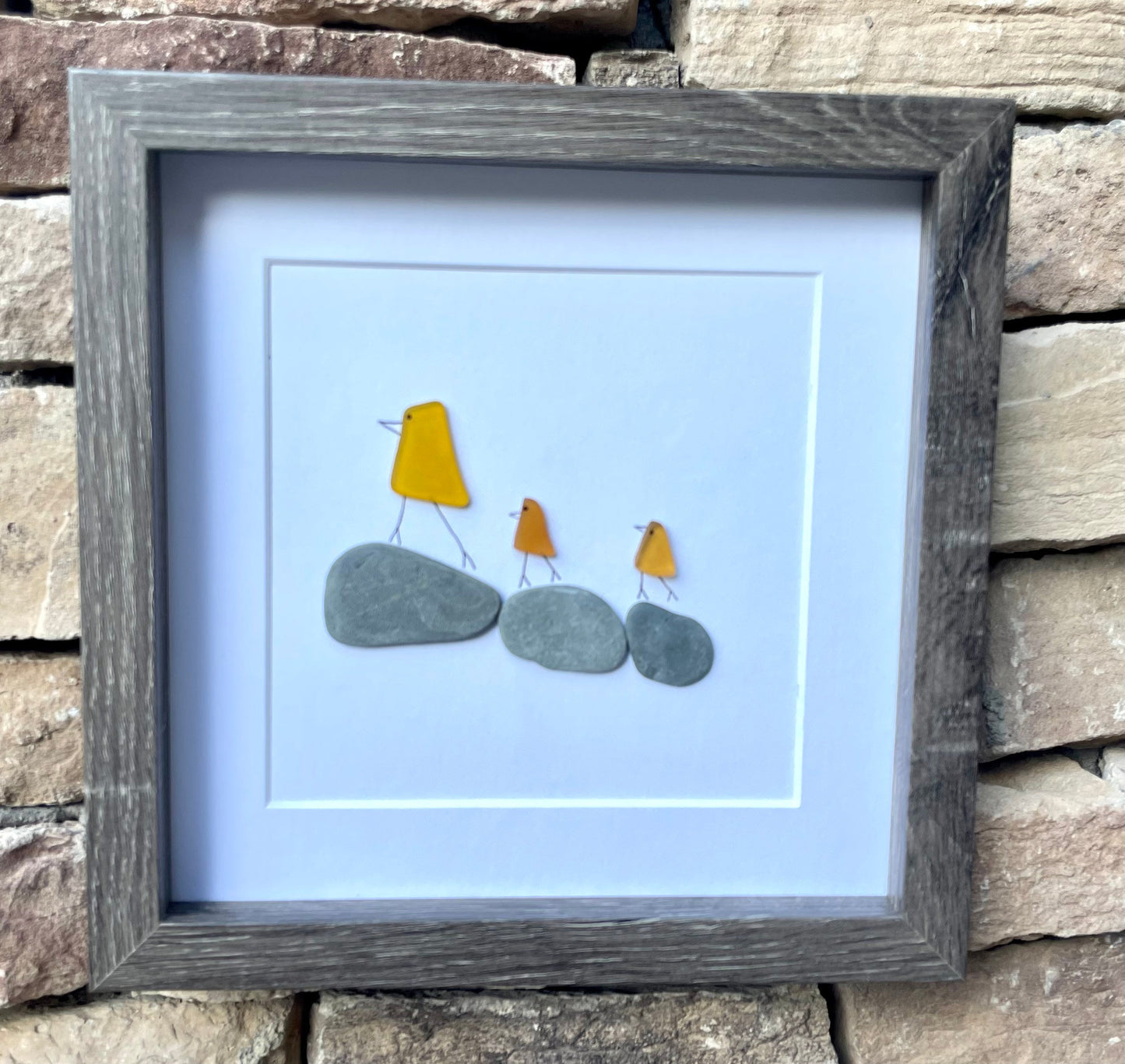Sea Glass Duckling Art, Framed Handmade Coastal Decor
