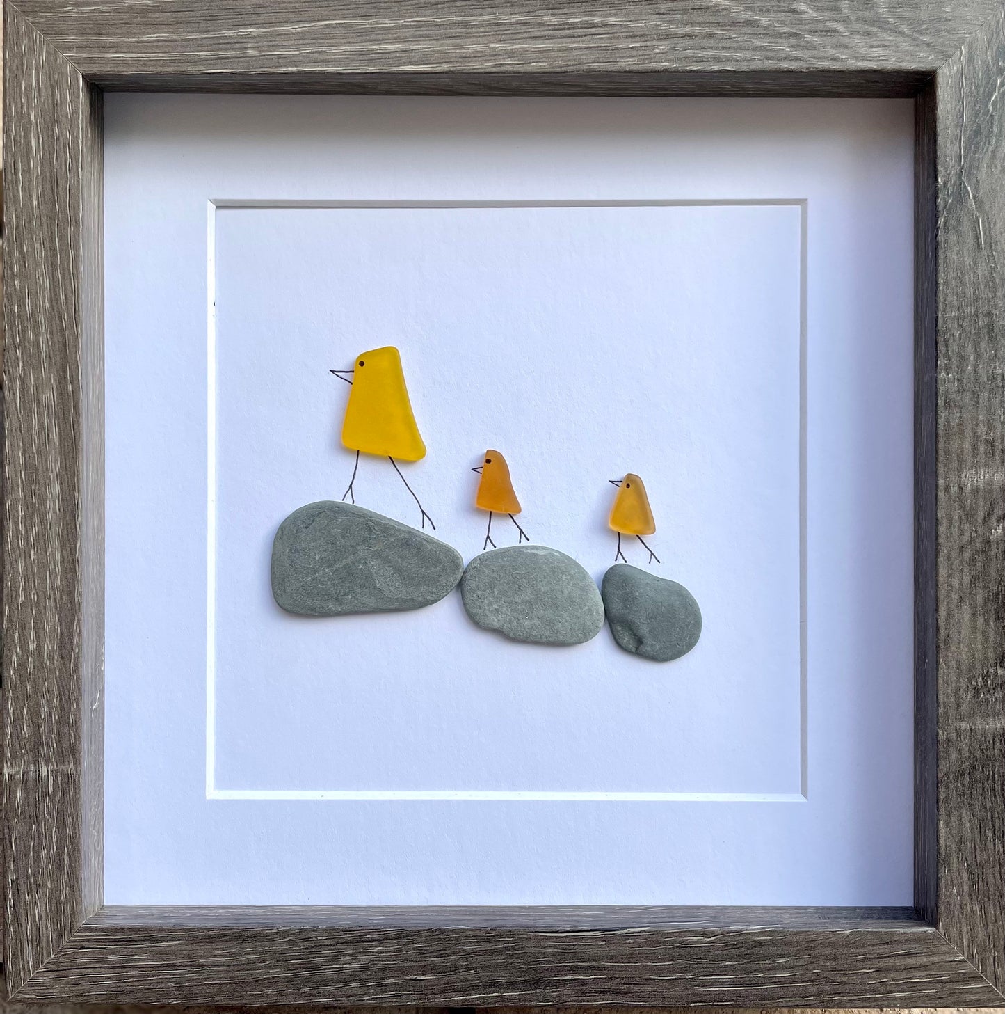 Sea Glass Duckling Art, Framed Handmade Coastal Decor