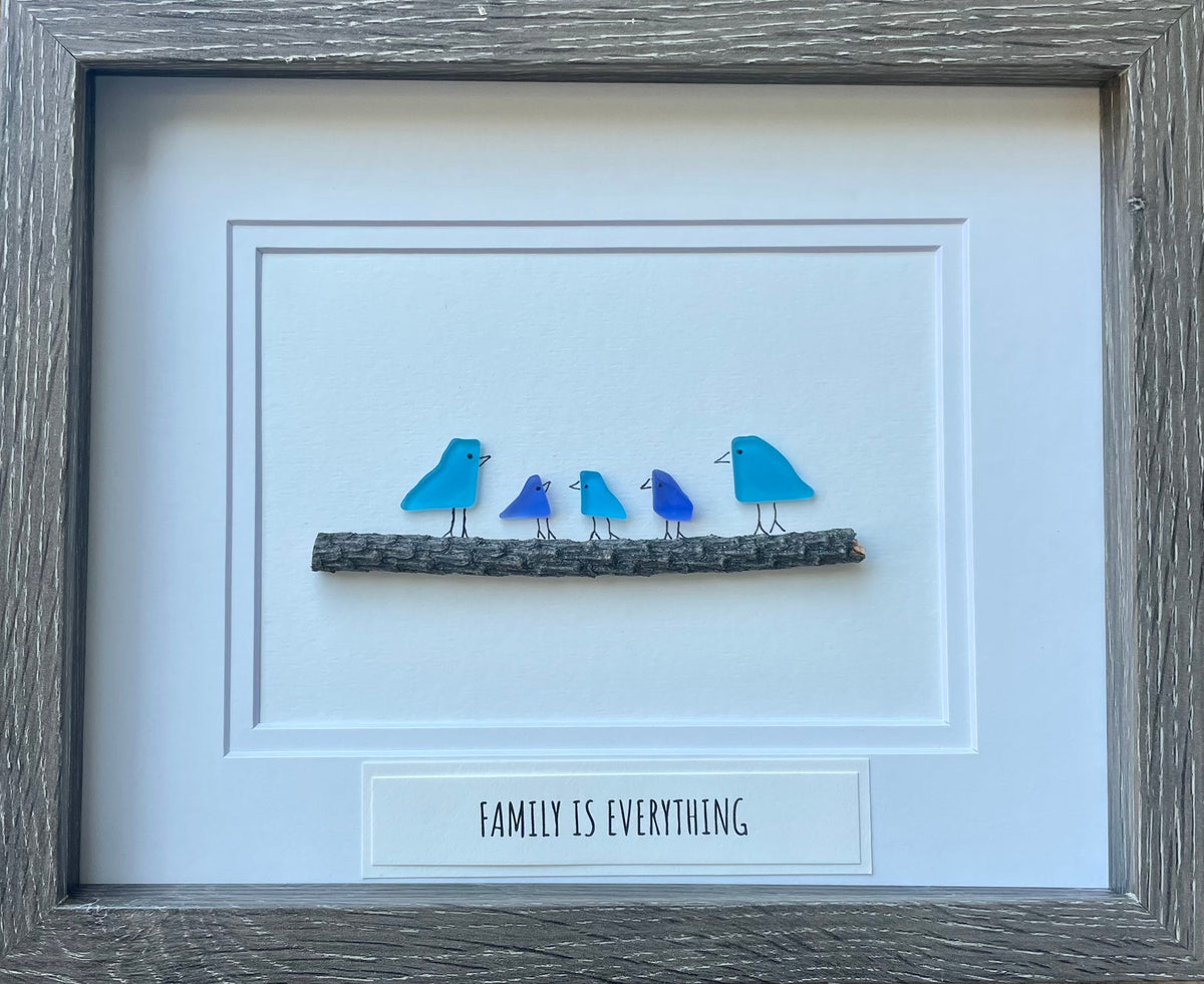 Family Is Everything Sea Glass Birds, Family of 5, 8x10"