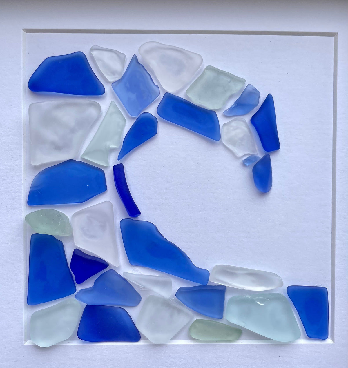 Breaking Wave Sea Glass Mosaic, 9 x 9” Framed Original Artwork, Handmade Minimalist Beach Decor, Gift for Beach Lover, Beach House