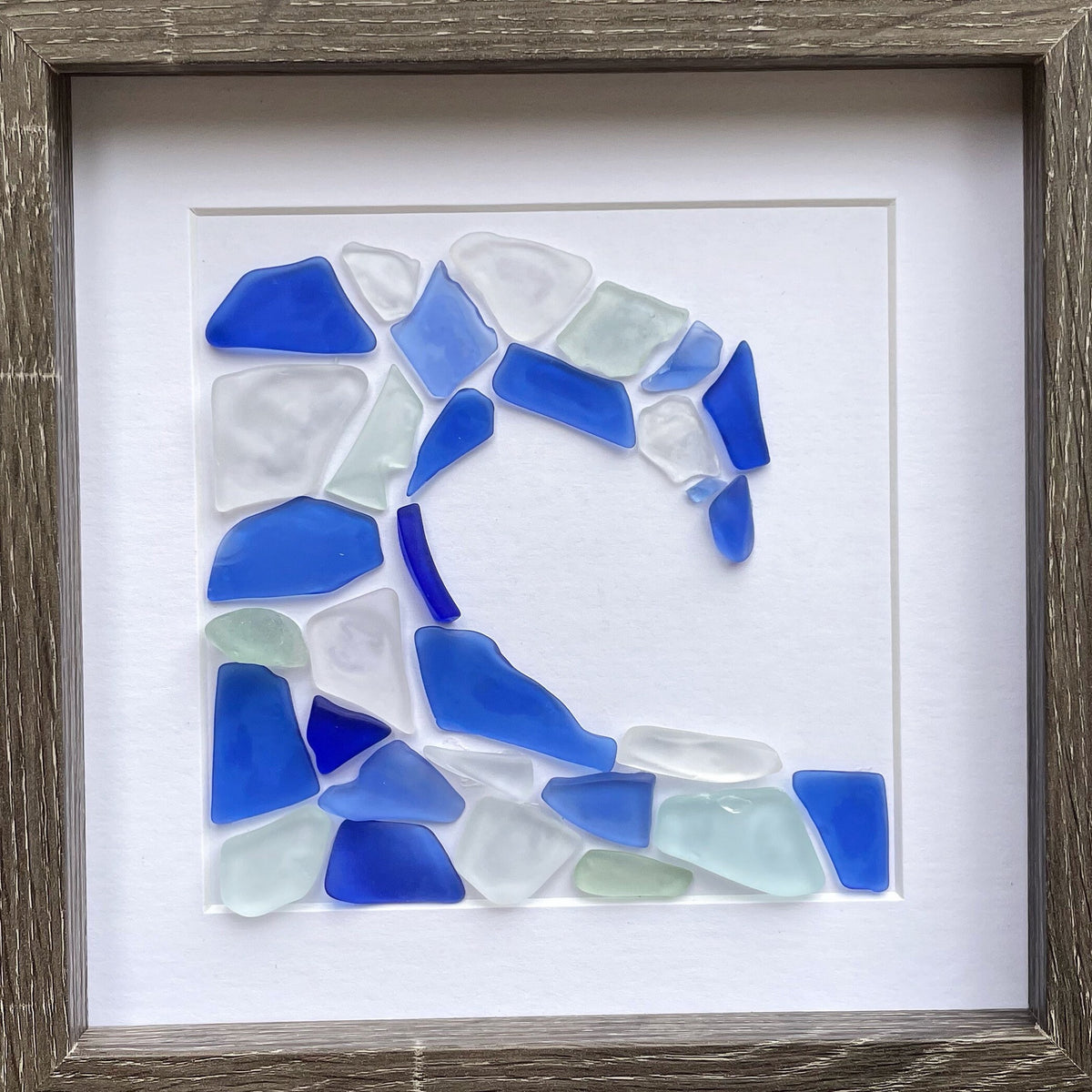 Breaking Wave Sea Glass Mosaic, 9 x 9” Framed Original Artwork, Handmade Minimalist Beach Decor, Gift for Beach Lover, Beach House