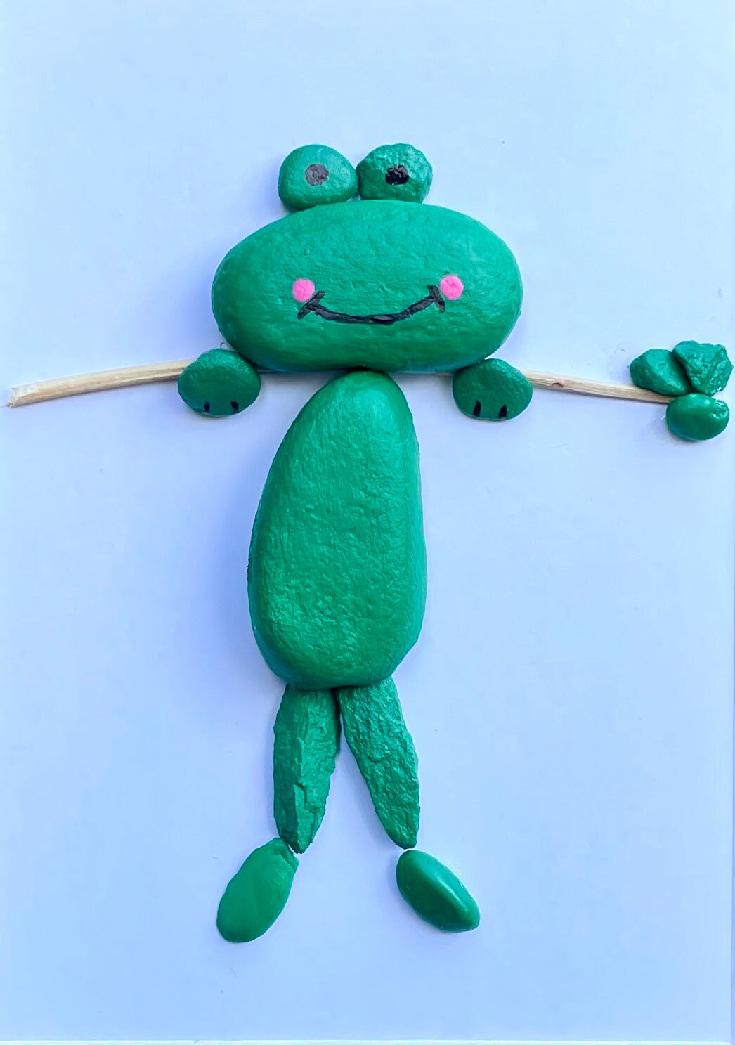 Frog Pebble Art | Painted Green Frog | Artwork for Nursery | Gift for Child | Farmyard Art | Animal Art | 8x10 Pebble Art