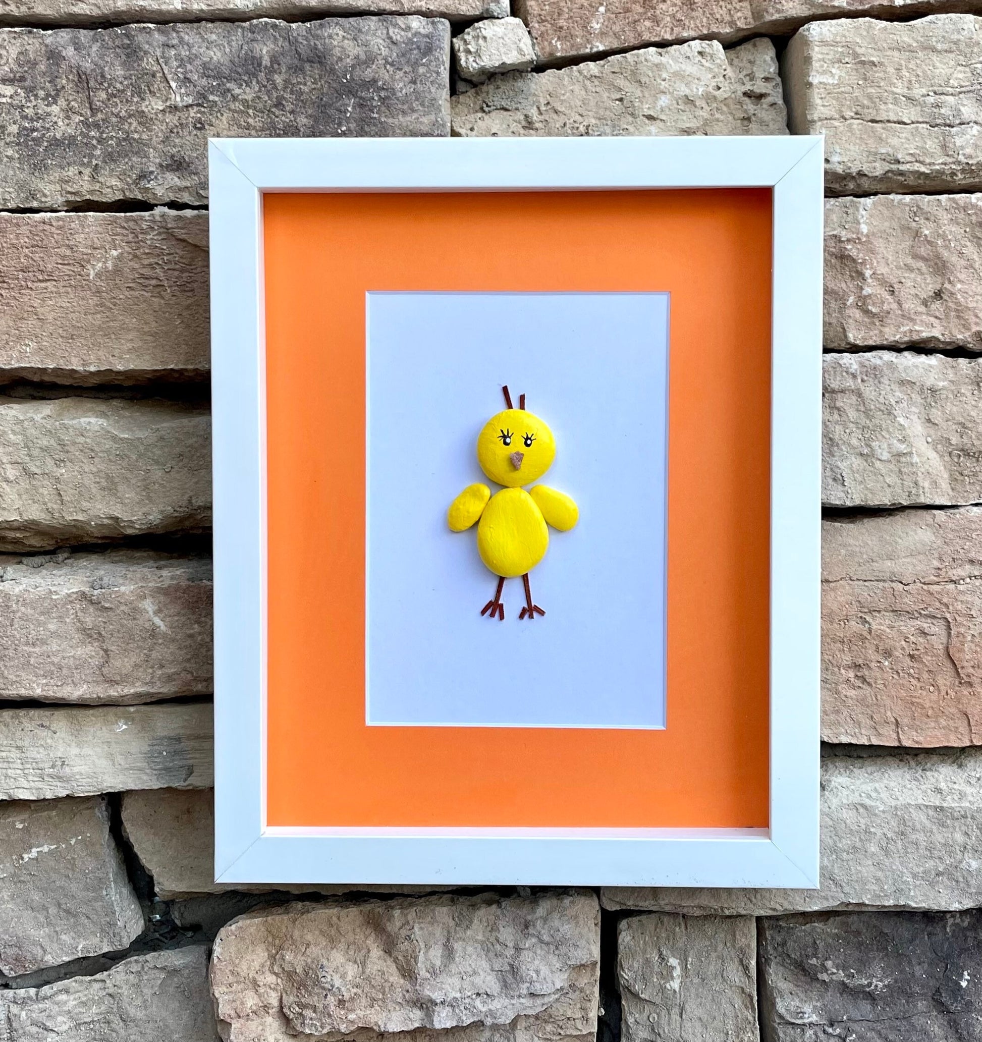 Little Chick Pebble Art, Framed Nursery Decor, 8x10"