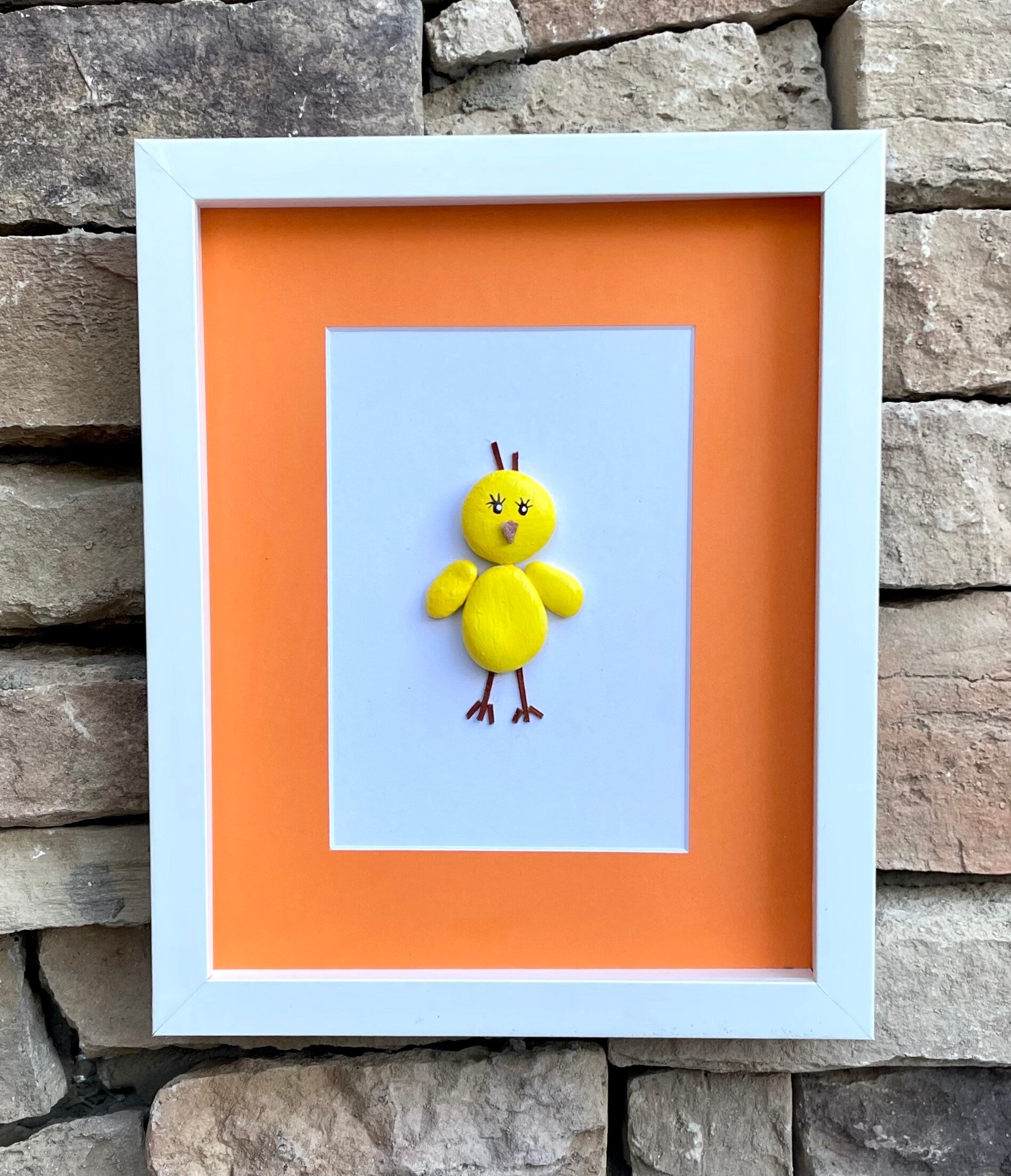 Little Chick Pebble Art, Framed Nursery Decor, 8x10"