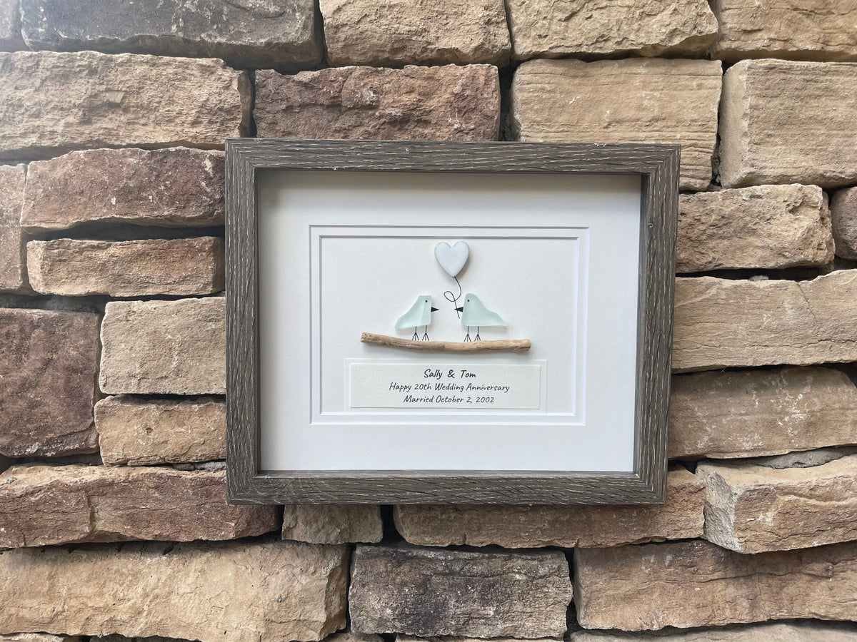 20th Wedding Anniversary Personalized Gift, China Anniversary Art, Anniversary Gift for Wife, Husband, Parents, Friends, Sea Glass Art