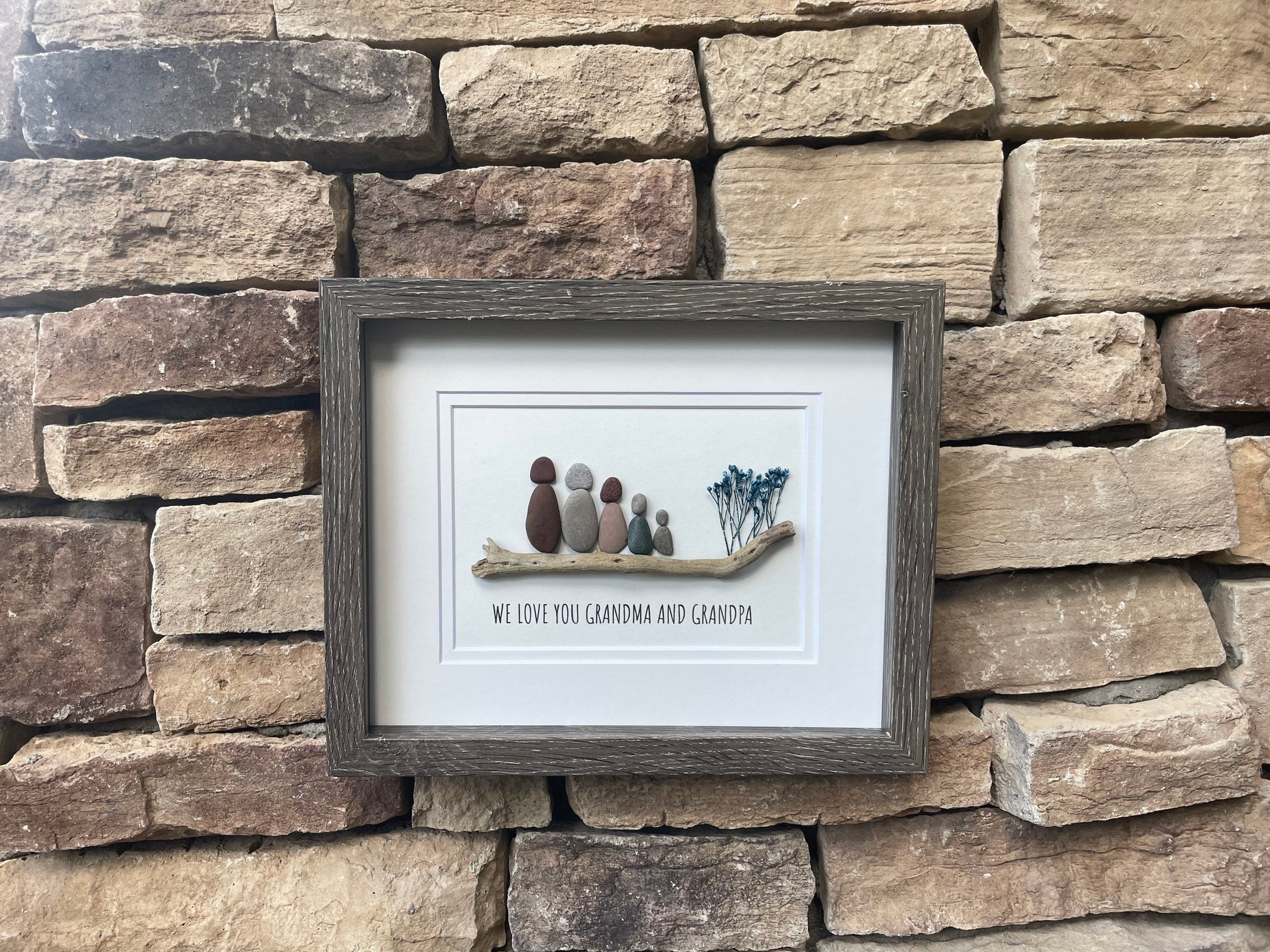 Gift for Grandparents, Gift from Grandkids, Original Handmade Pebble Art, Great Personalized Gift