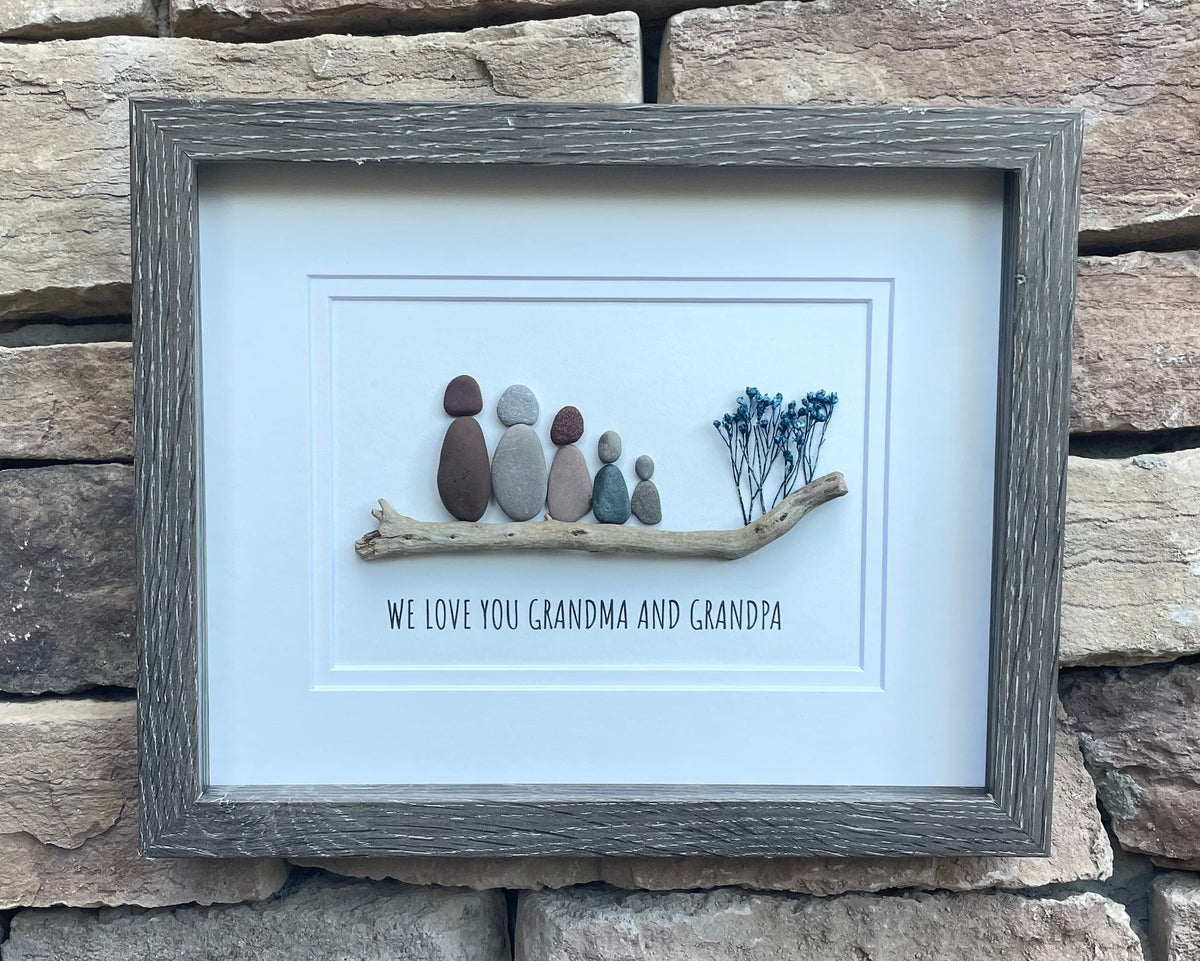 Gift for Grandparents, Gift from Grandkids, Original Handmade Pebble Art, Great Personalized Gift