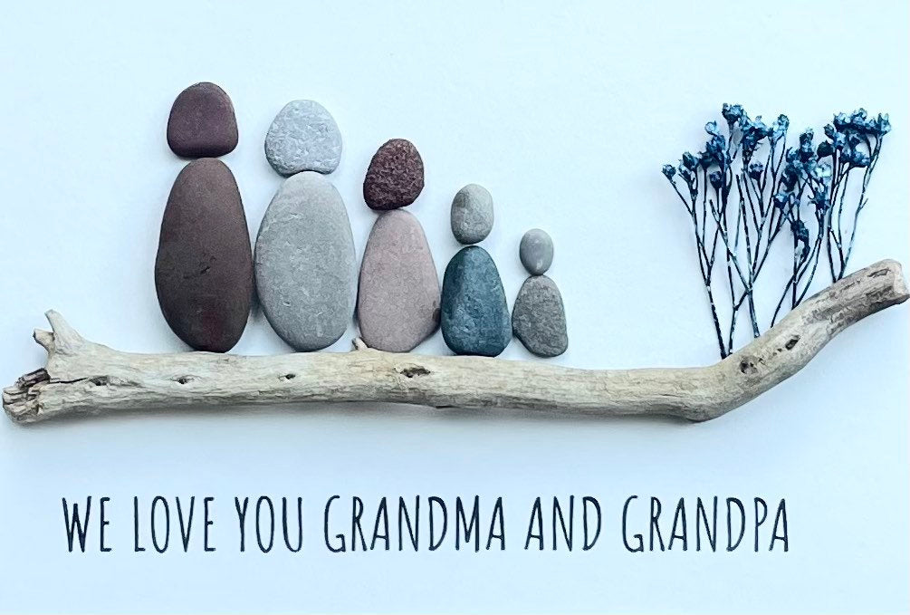 Gift for Grandparents, Gift from Grandkids, Original Handmade Pebble Art, Great Personalized Gift